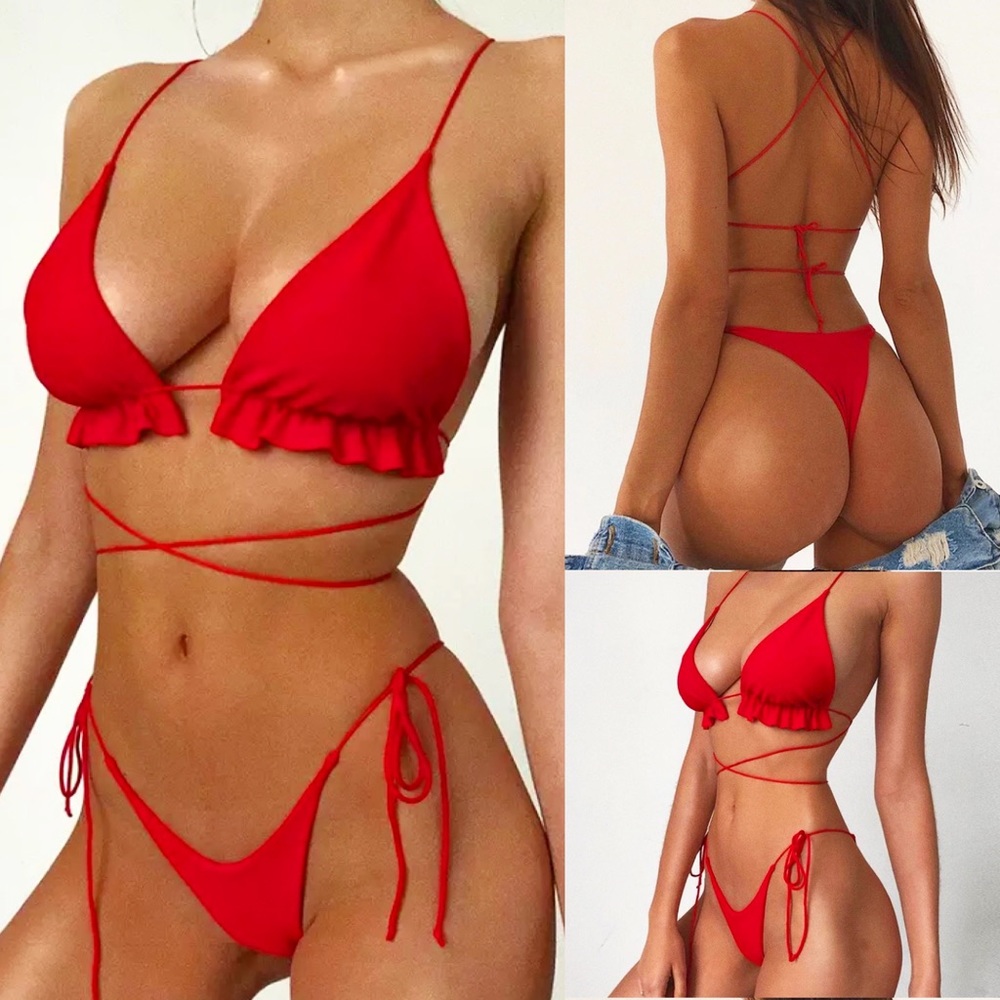 Red Ruffled Bikini Set!